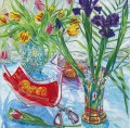 Irises and Red Vase JF floral decoration